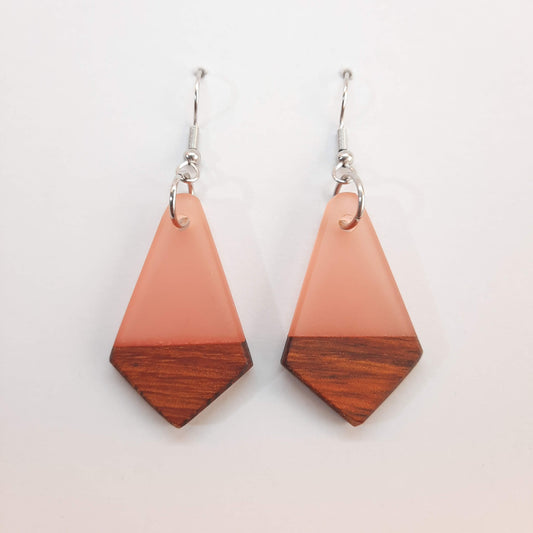 Pendientes Corbata Rosa Madera y Resina