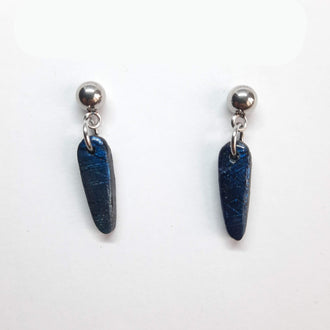 Pendientes Cortos Labradorita Azul con Base Plateada