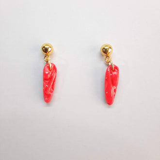 Pendientes Cortos Rosa Neon con Base Dorada