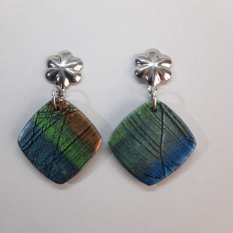 Pendientes Cuadrados Labradorita Azul con Base Plateada