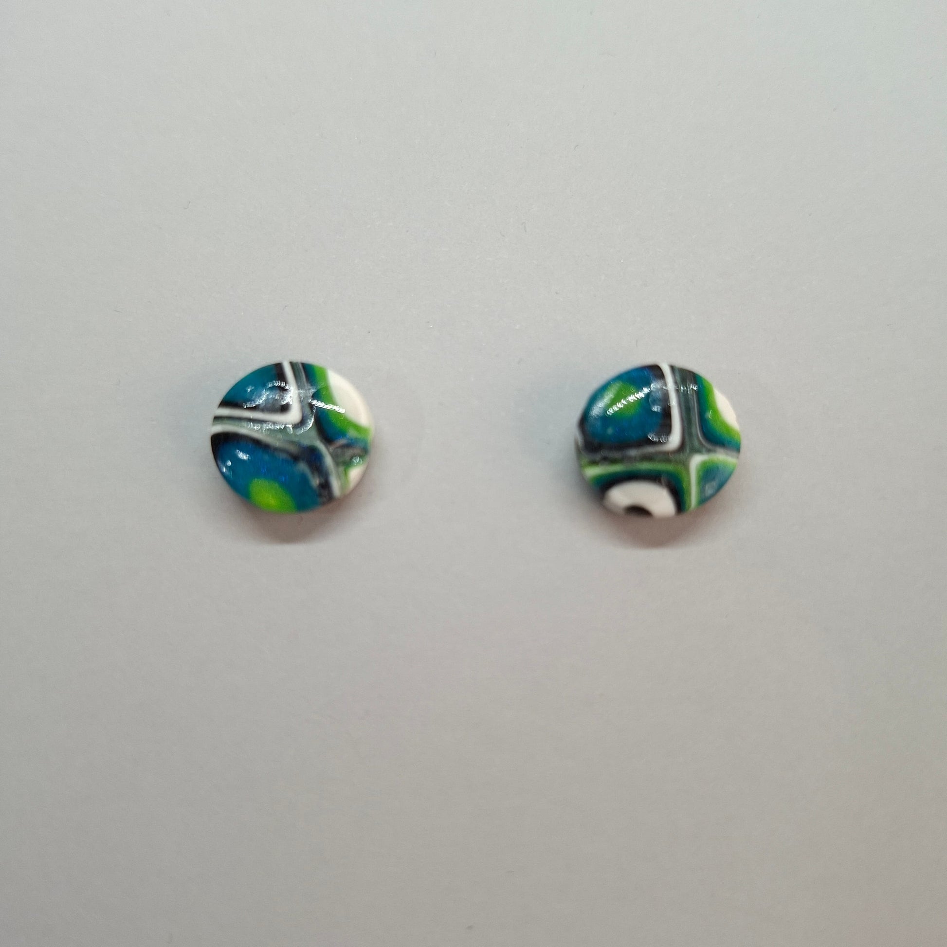 Pendientes Botón Redondo Mosaico Verde