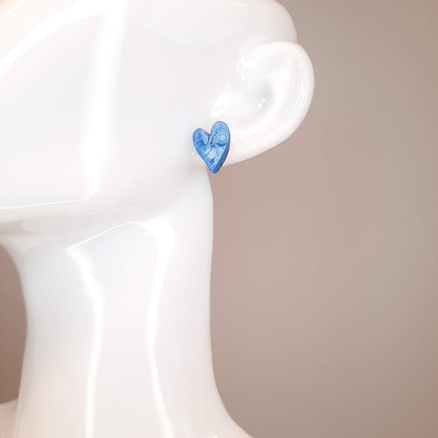 Pendientes Botón Corazón Pleno Azul