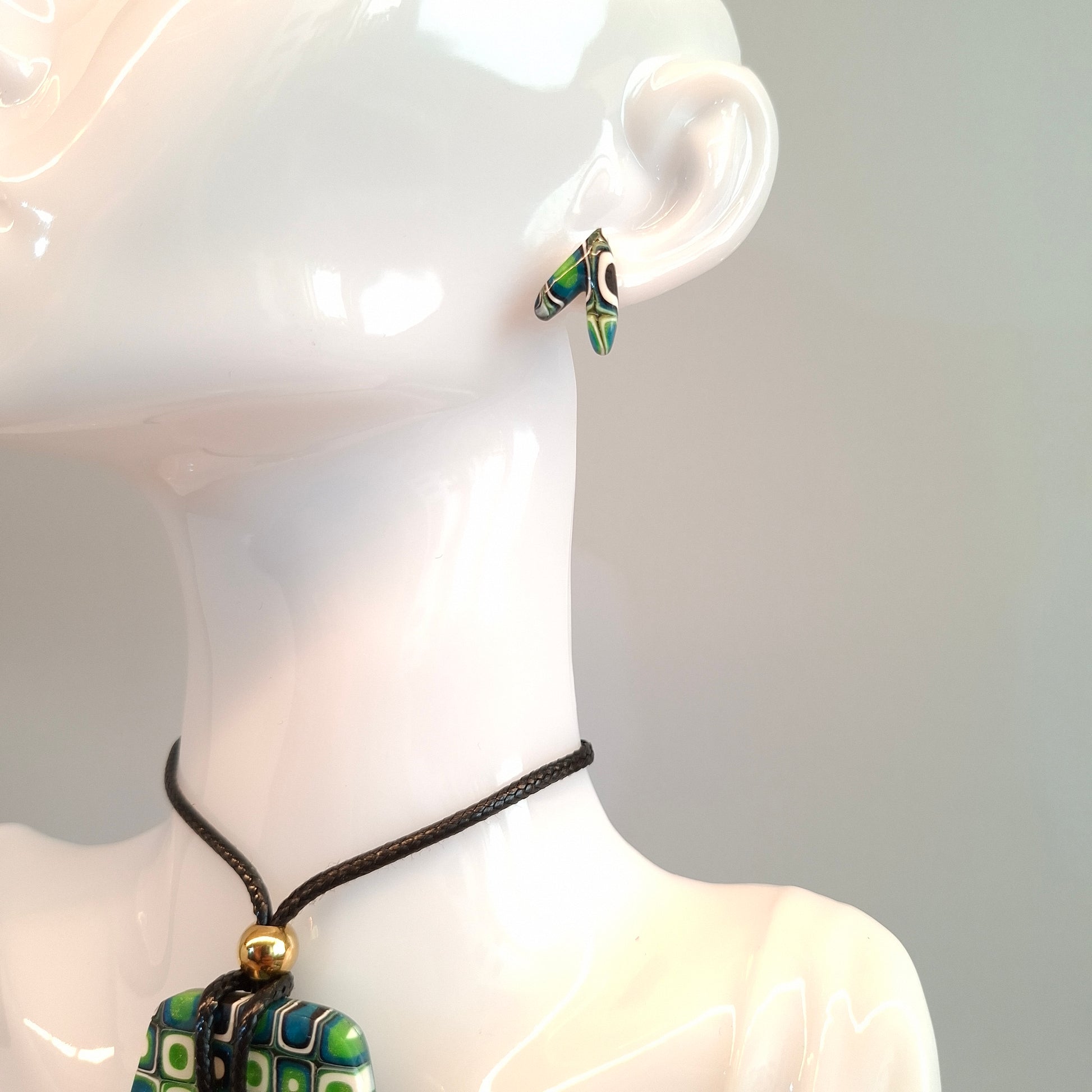 Pendientes Botón Fantasía Mosaico Verde