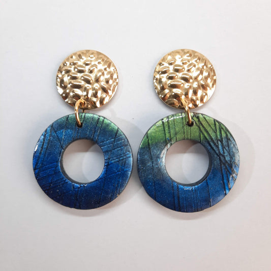 Pendientes Donut Mediano Labradorita Azul con Base Dorada