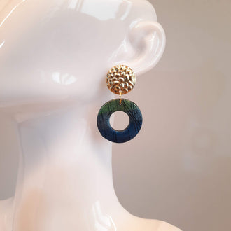 Pendientes Donut Mediano Labradorita Azul con Base Dorada