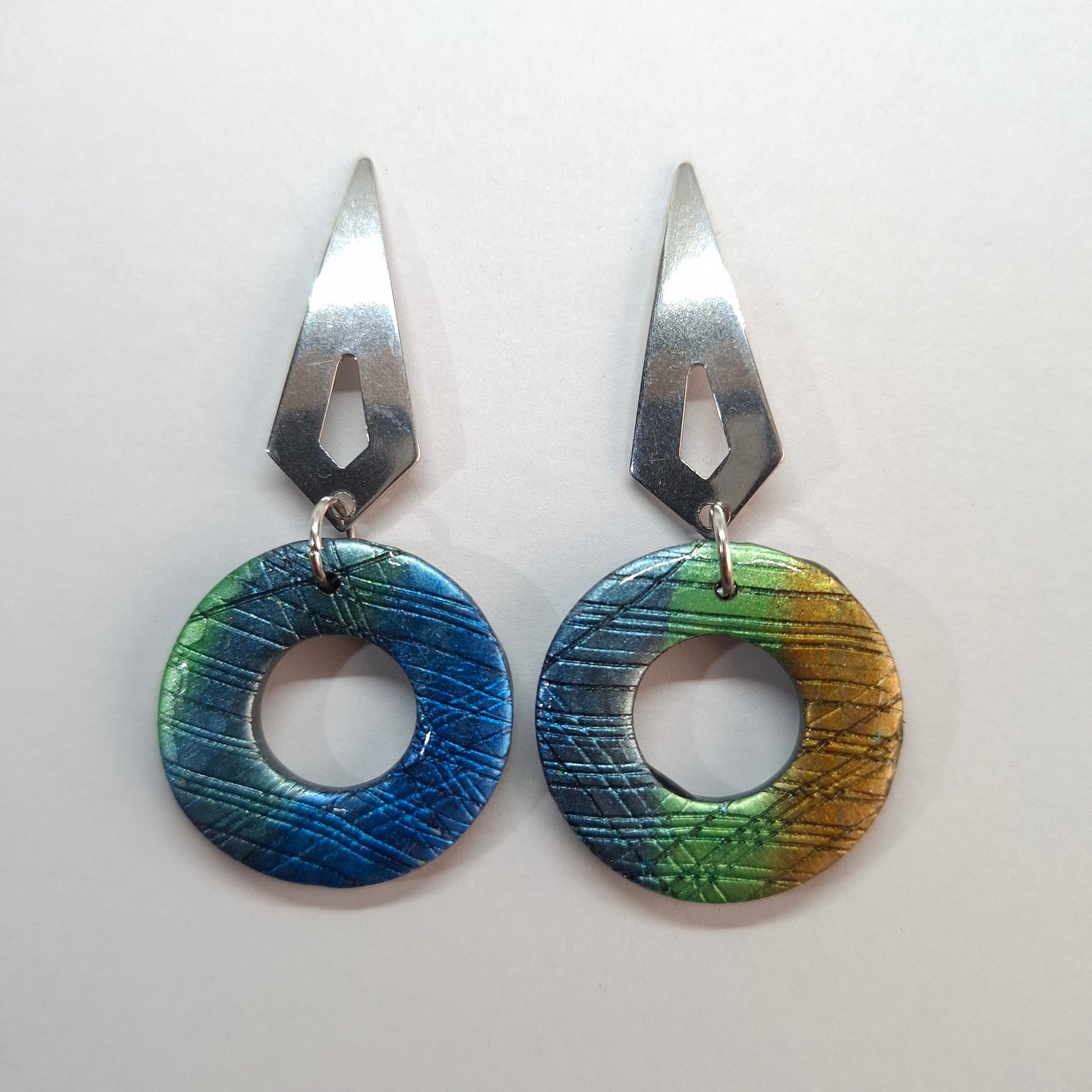 Pendientes Donut Labradorita Azul con Base Plateada