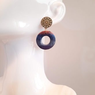 Pendientes Donut Grande Labradorita Violeta con Base Dorada