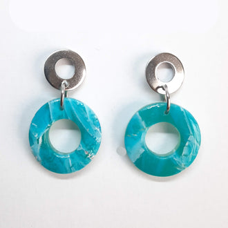 Pendientes Donut Pequeños Aguamarina Con Base Plateada