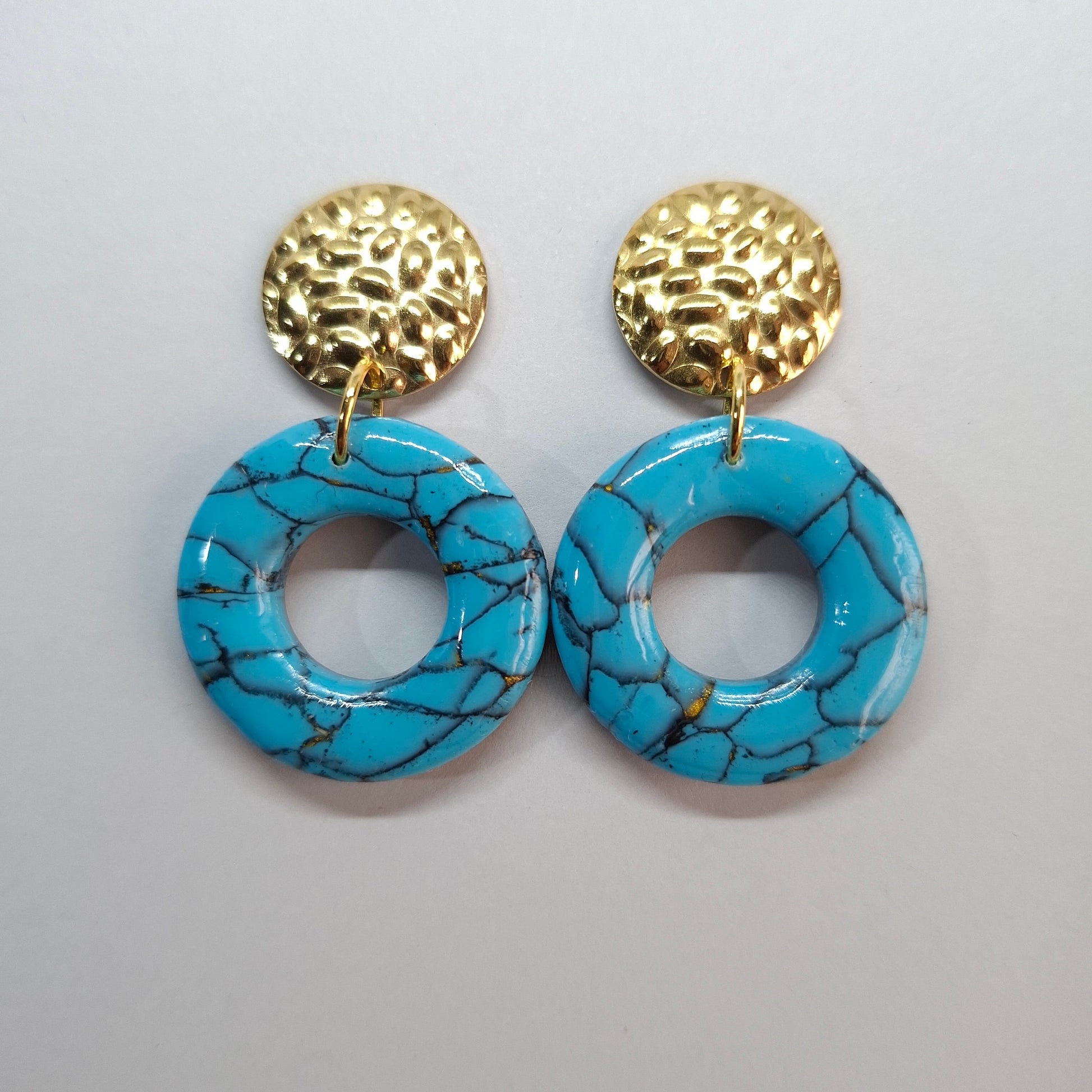 Pendientes Donut Turquesa on Base Dorada