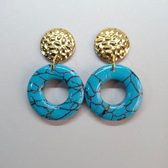 Pendientes Donut Turquesa on Base Dorada