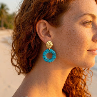 Pendientes Donut Turquesa on Base Dorada