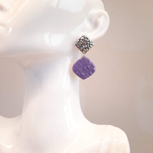 Pendientes Elena Lila con Base Plateada
