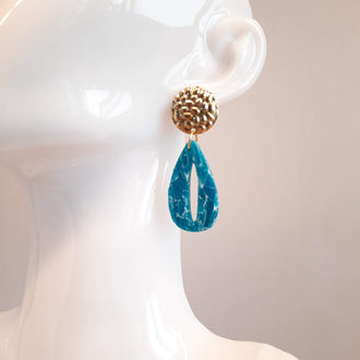 Pendientes España Aguamarina con Base Dorada