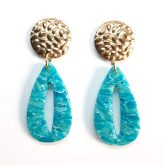 Pendientes España Aguamarina con Base Dorada