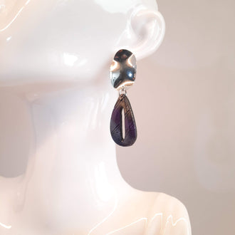 Pendientes España Labradorita Violeta Con Base Plateada