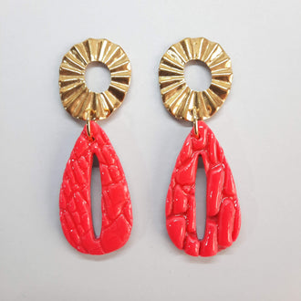 Pendientes España Rosa Neon con Base Dorada