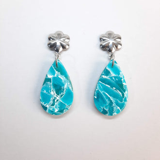 Pendientes Gota Medianos Aguamarina Con Base Plateada