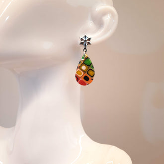 Pendientes Gota Mediano Arcoíris con Base Acero