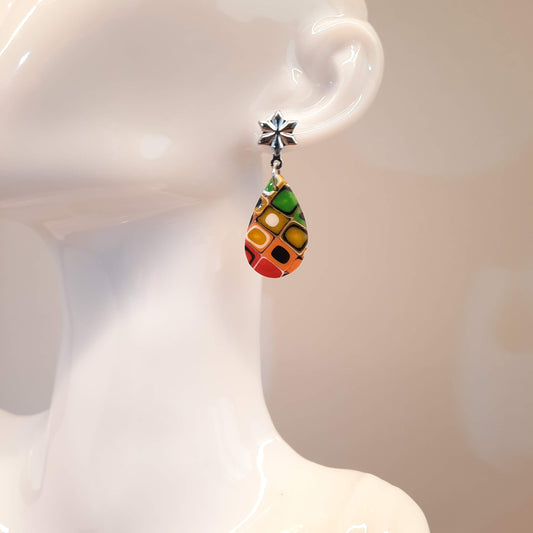 Pendientes Gota Mediano Arcoíris con Base Acero