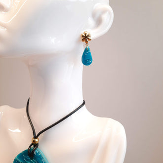 Pendientes Gota Pequeño Aguamarina con Base Dorada