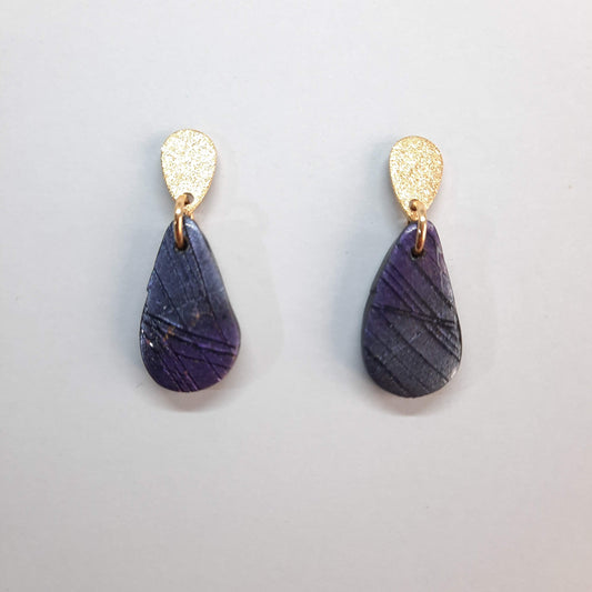 Pendientes Gota Pequeños Labradorita Violeta con Base Dorada