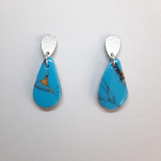 Pendientes Gota Pequeños Turquesa con Base Acero