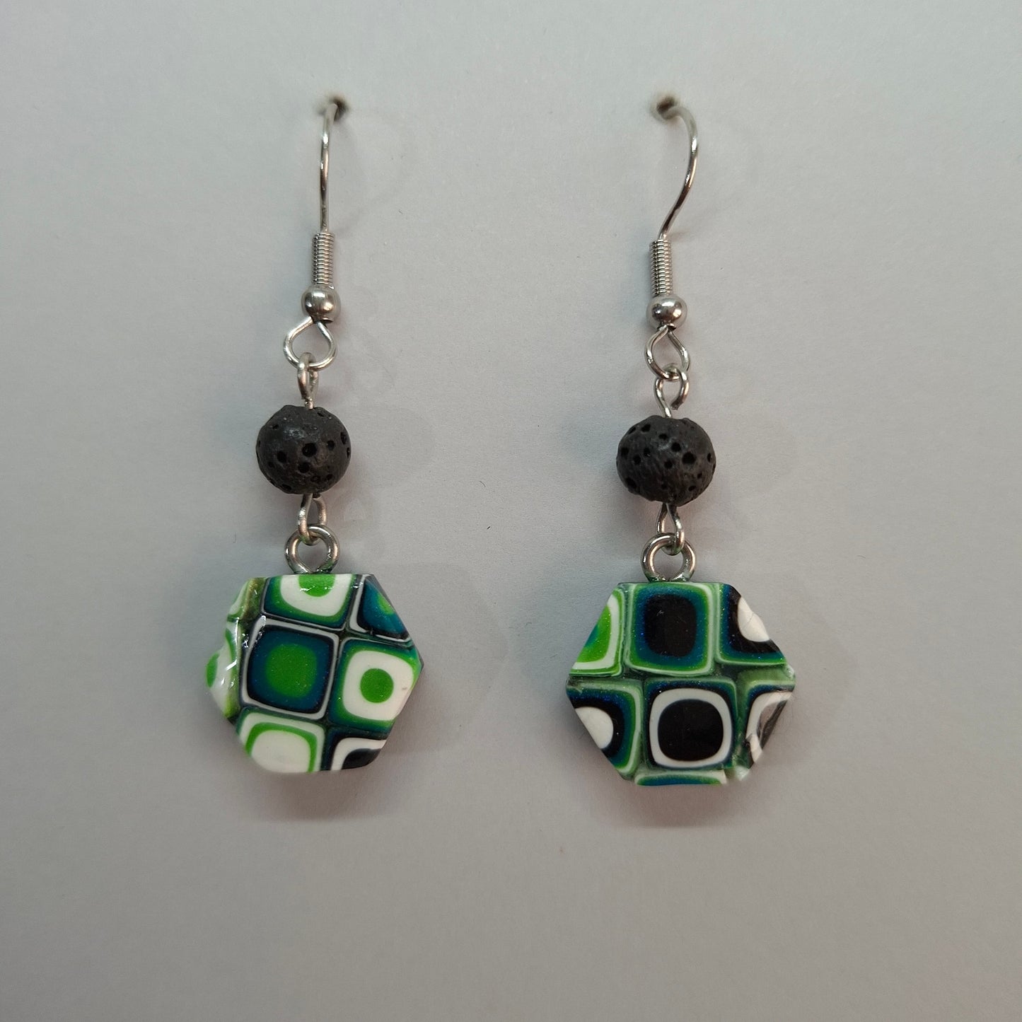 Pendientes Hexagonal Mosaico Verde