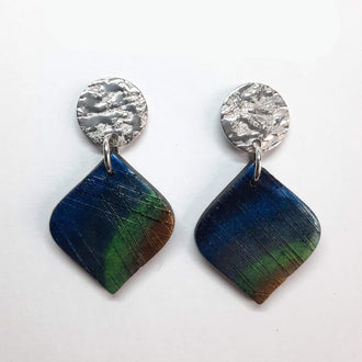 Pendientes India Labradorita Azul con Base Plateada