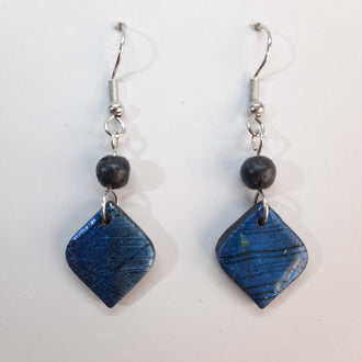 Pendientes India Labradorita Azul con Gancho Plateado