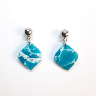 Pendientes India Pequeños Aguamarina con Base Acero