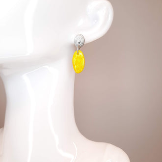 Pendientes Iris Amarillos Con Base Plateada