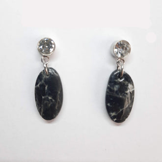 Pendientes Iris Negro Mármol con Base Plateada y Strass