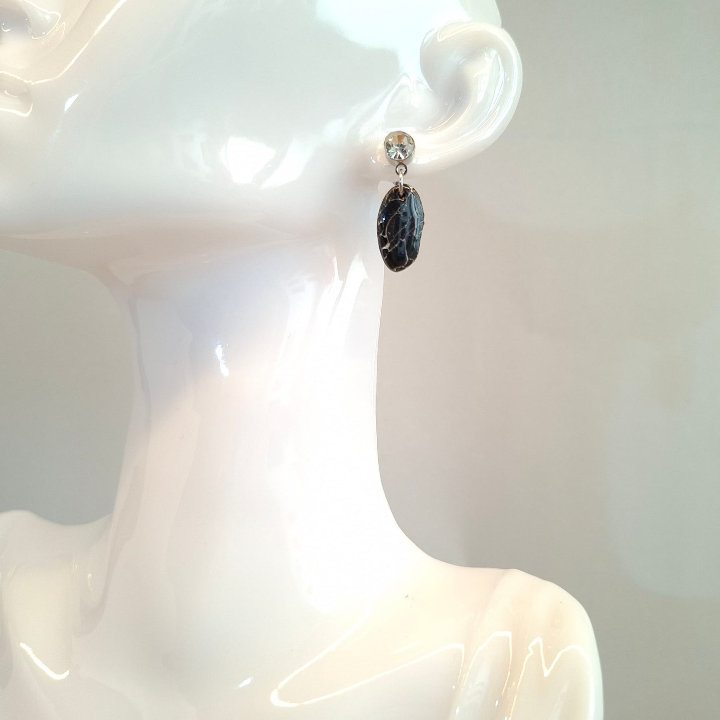Pendientes Iris Negro Mármol con Base Plateada y Strass