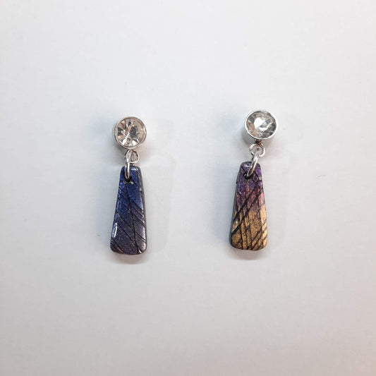 Pendientes Trapecio Labradorita Violeta con Base Acero y Strass