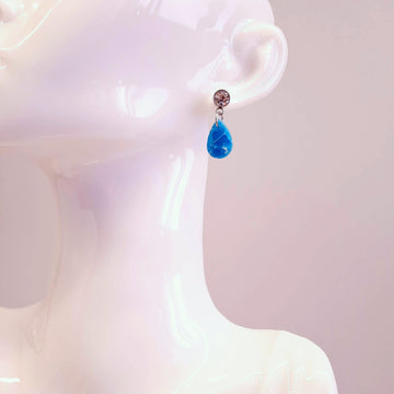 Pendientes Lagrima Aguamarina con Base Acero y Strass