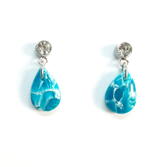 Pendientes Lagrima Aguamarina con Base Acero y Strass
