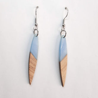Pendientes Largos Azules Resina y Madera