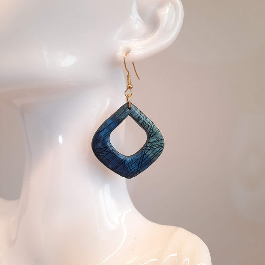 Pendientes Lisboa Labradorita Azul con Gancho Dorado