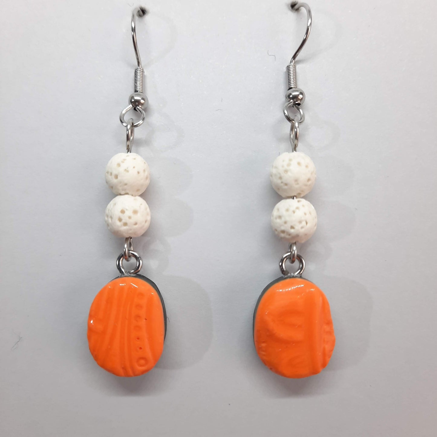 Pendientes Mimosa Naranja Con Bolitas De Lava