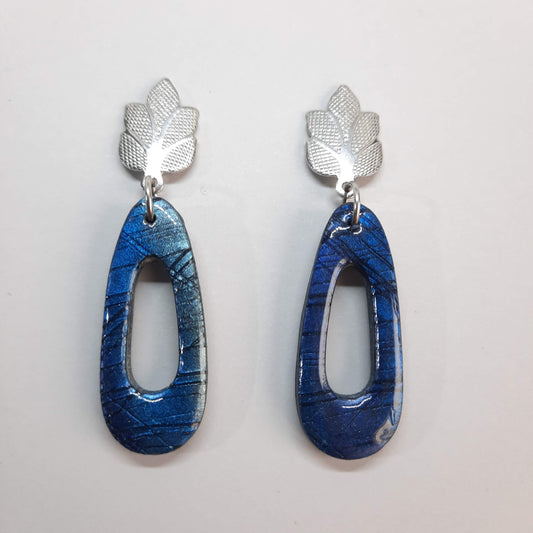 Pendientes Modernos Medianos Labradorita Azul con Base Plateada