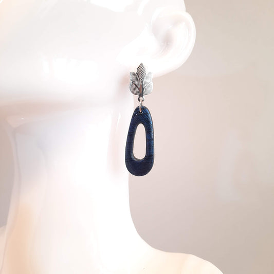 Pendientes Modernos Medianos Labradorita Azul con Base Plateada