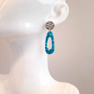 Pendientes Modernos Medianos Aguamarina con Base Acero