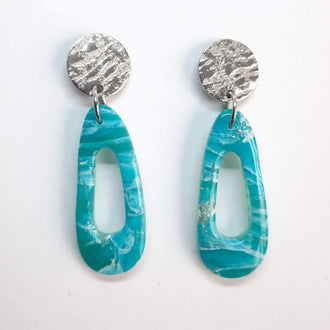 Pendientes Modernos Medianos Aguamarina con Base Acero