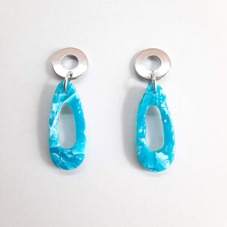 Pendientes Modernos Pequeños Aguamarina con Base Acero