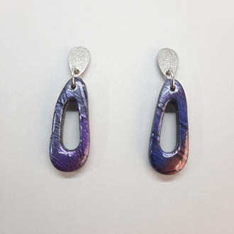 Pendientes Modernos Pequeños Labradorita Violeta Con Base Plateada