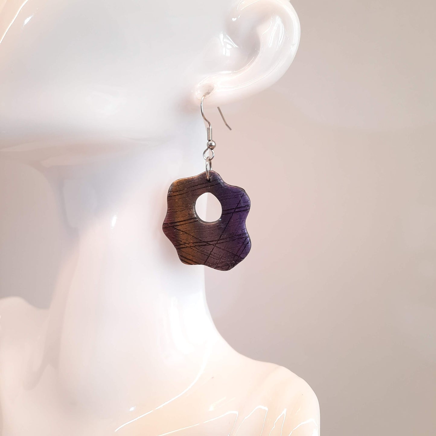Pendientes Nube Labradorita Violeta con Base Acero
