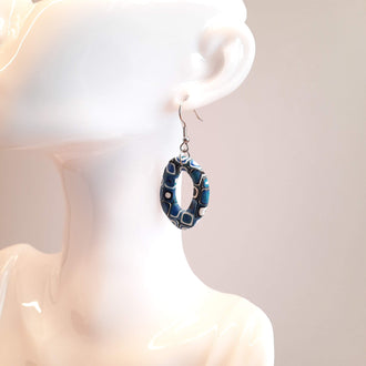 Pendientes Ovalado Pasión Azul con Ganchos