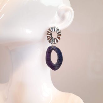 Pendientes Ovalados Labradorita Violeta Con Base Plateada