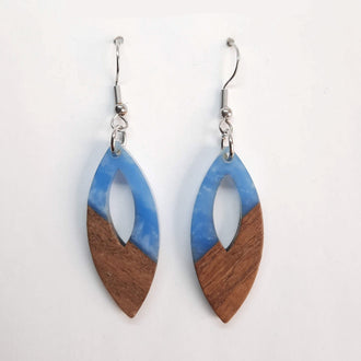 Pendientes Ovalados Azules Madera y Resina