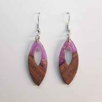 Pendientes Ovalados Morados Resina y Madera